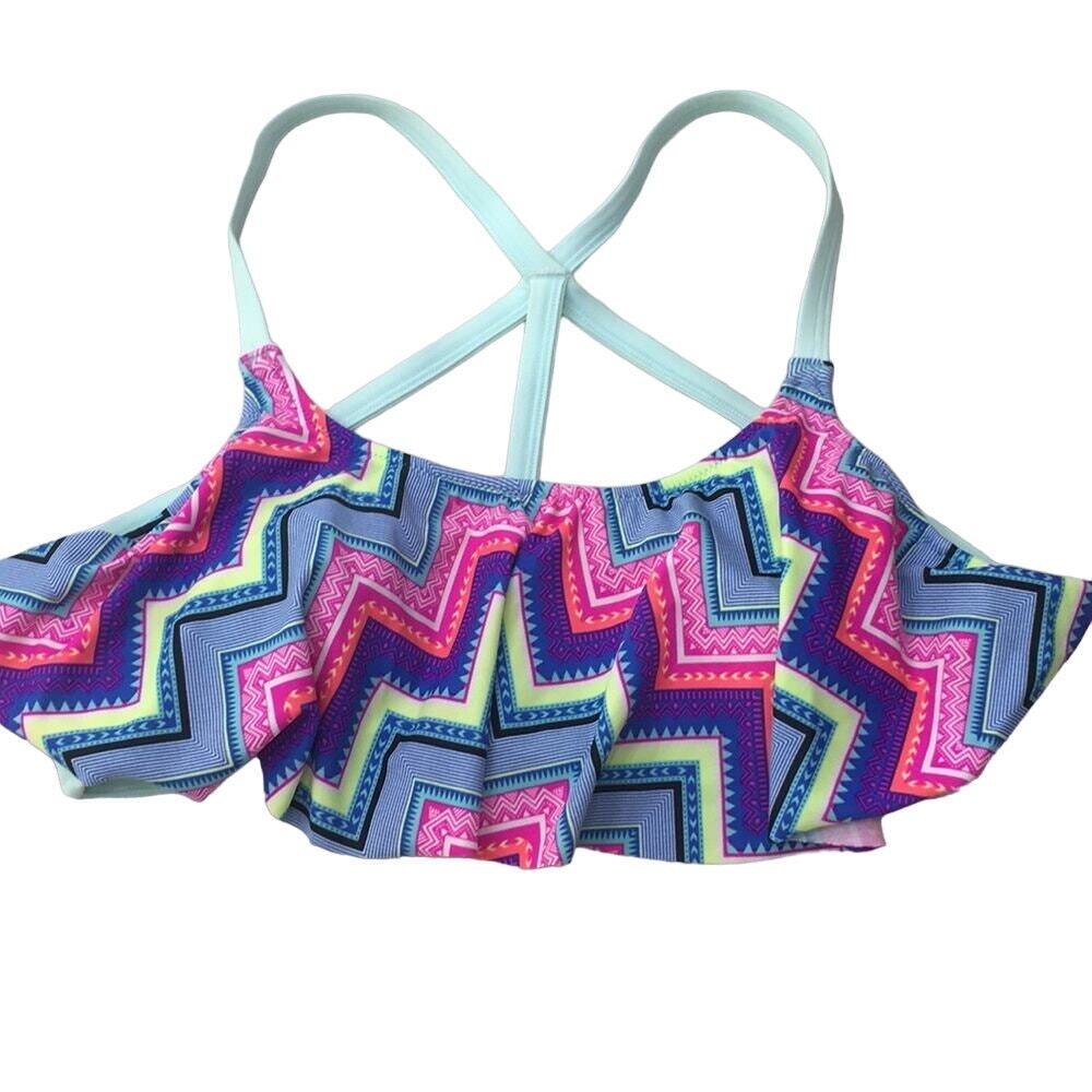 Victoria’s Secret PINK chevron print swing ruffle bikini swim top sz M